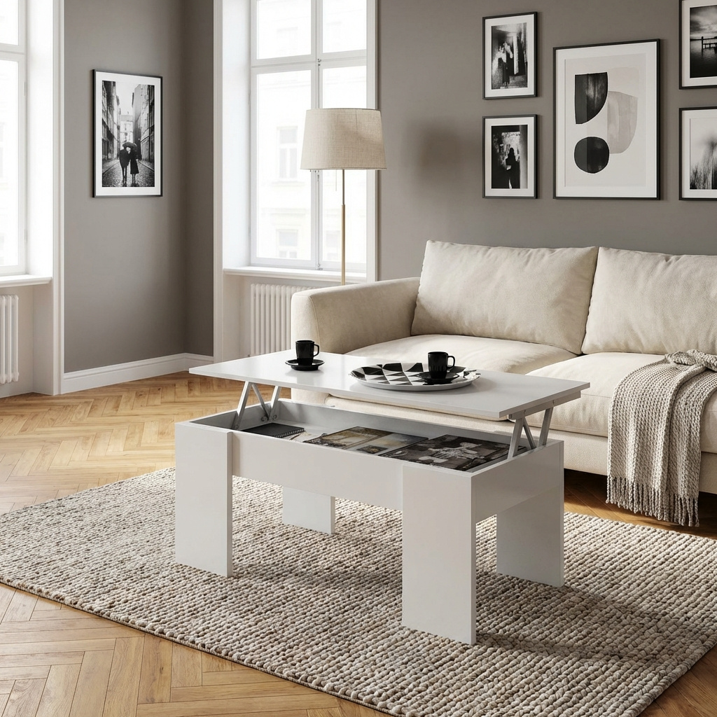 DecHome 00164OA Tavolino Salotto Rettangolare 100x45x4556 Bianco