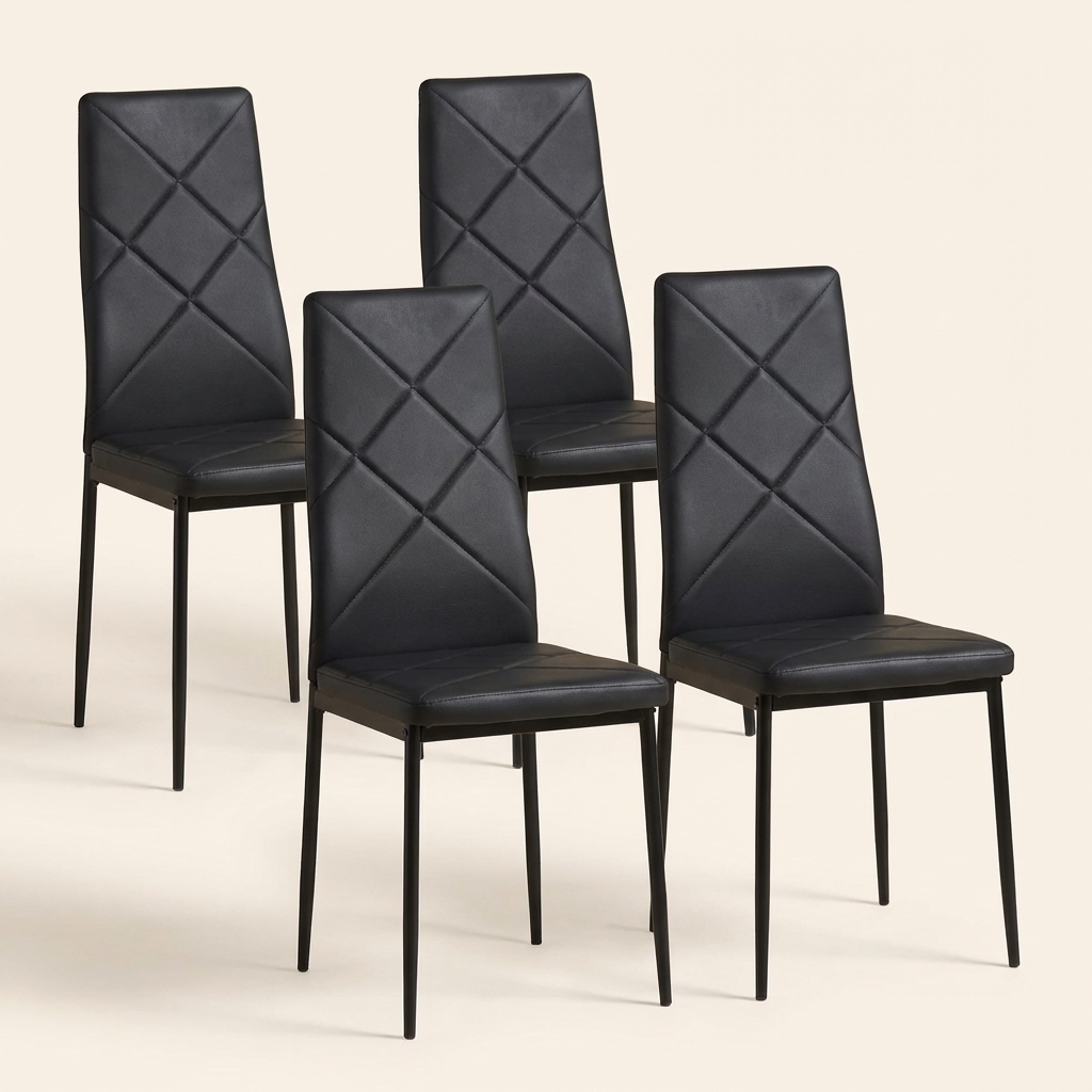 DecHome 805DHBK Set 4 Sedie Cucina Soggiorno EcopelleAcciaio 41x50x97 Nero