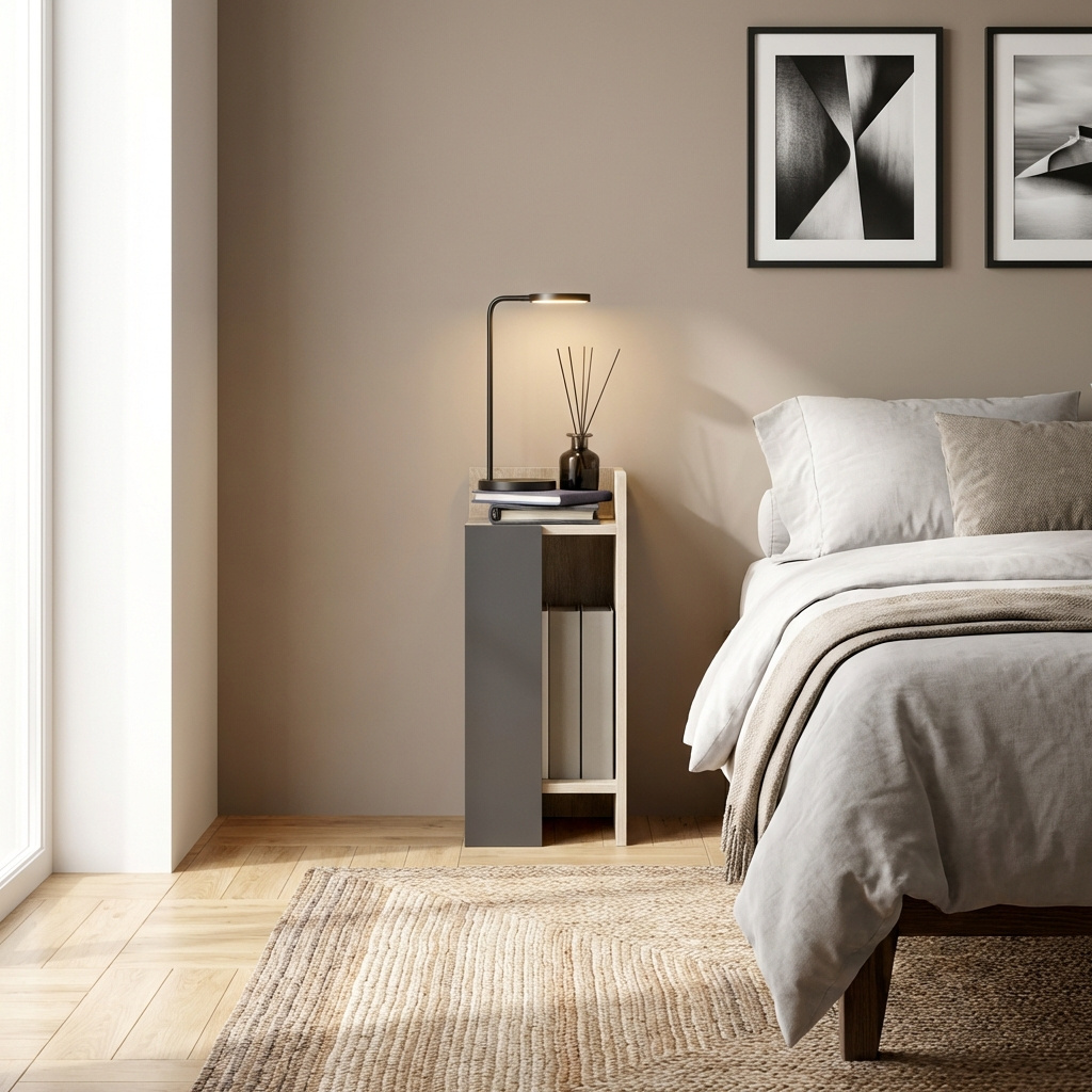 DecHome 00GY-831 Comodino Camera da Letto 1 Vano Giorno Set 2 Comodini 27x25x60 Grigio