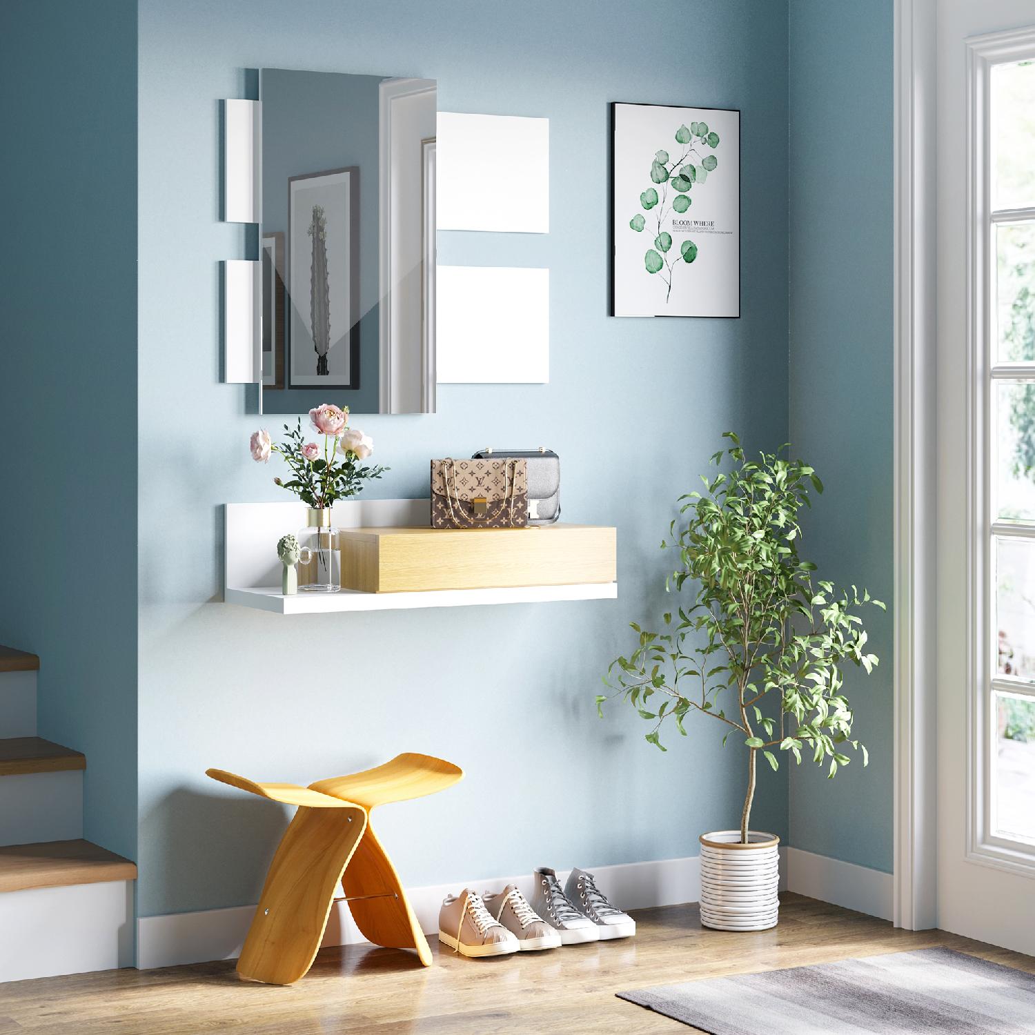 DecHome 808DHWT1 Mobile Ingresso Sospeso Mensola Cassetto Specchio 75x29x20 BiancoLegno