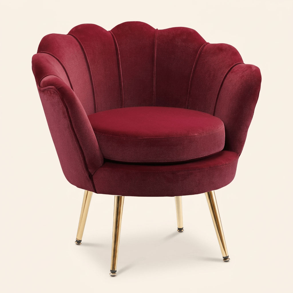 DecHome 012WR839 Poltrona Vintage in Velluto 76x67x74 Rosso Scuro