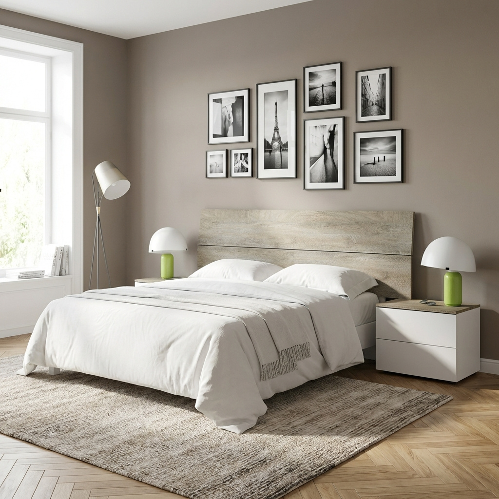 DecHome 016073C Comodino Set 2pz 41,5x50x34 Testiera Letto Matrimoniale RovereBianco