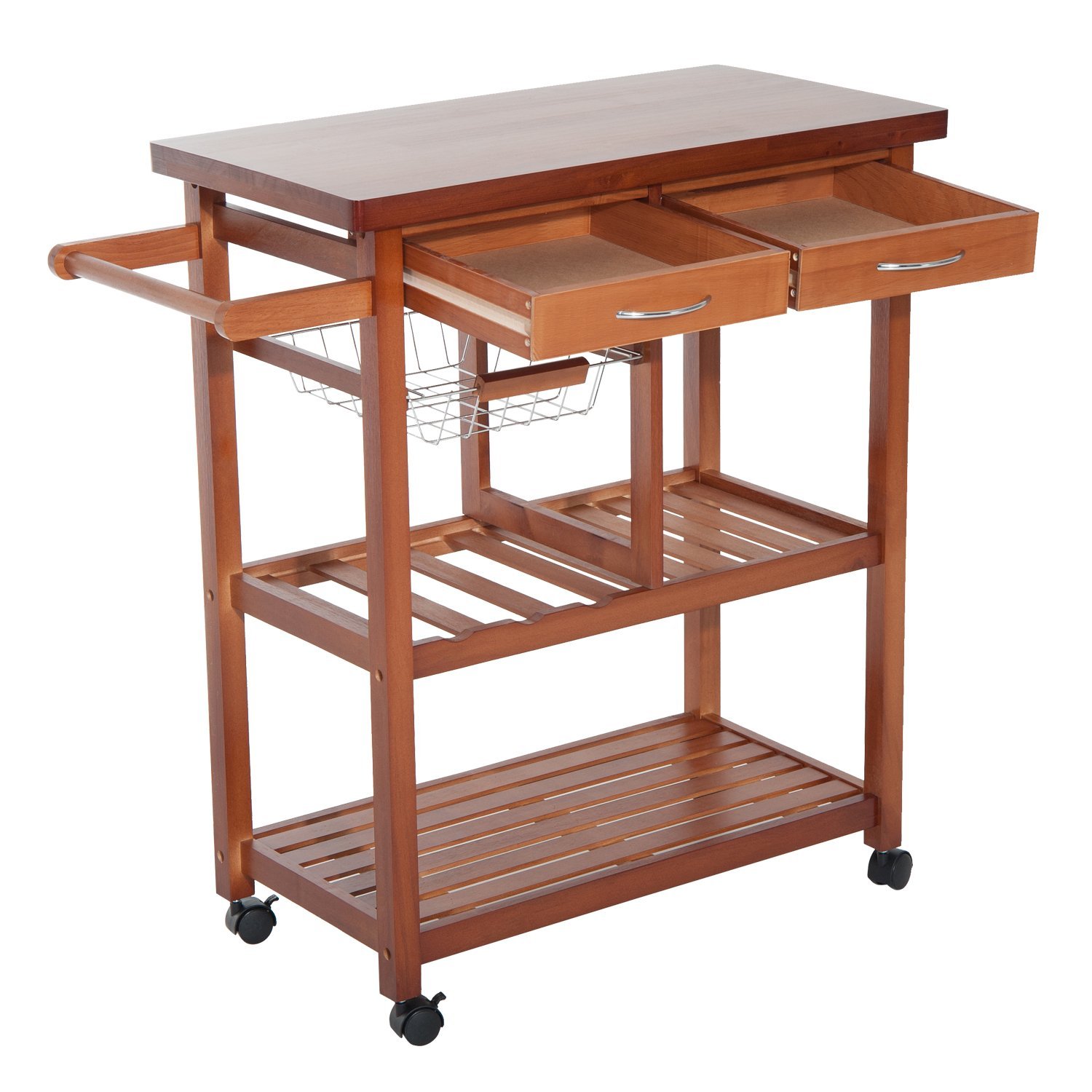 DecHome 50014 Carrello Cucina Portafrutta Multiuso Portabottiglie Legno 81x38x85 cm