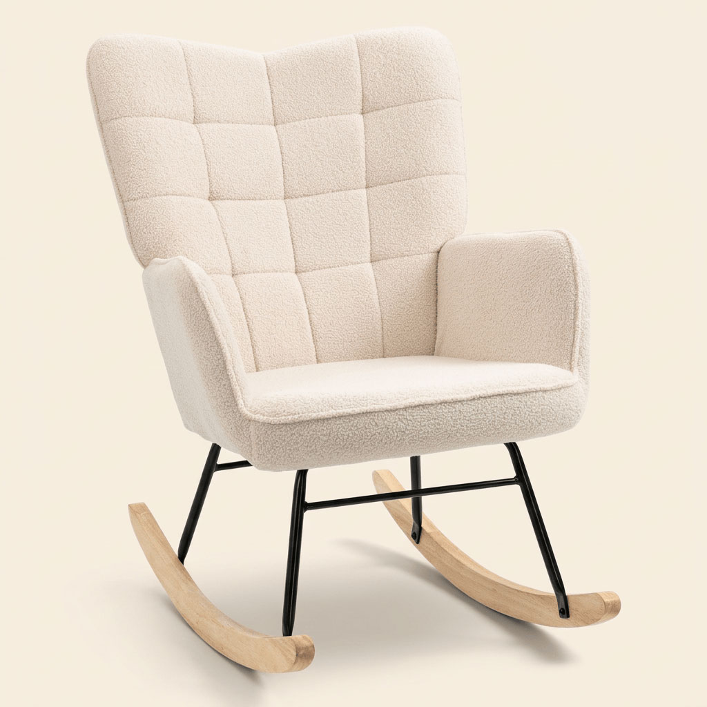 DecHome 0BGAM347 Poltrona Dondolo Stile Scandinavo in Tessuto 71x98x101 Beige