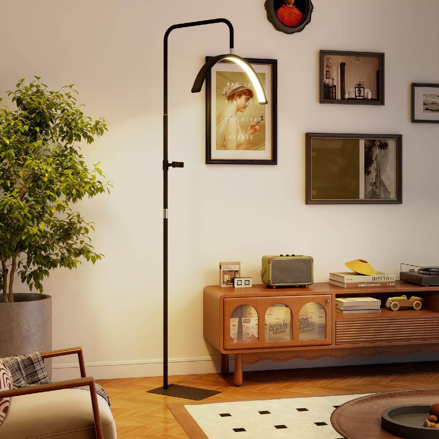 DecHome 0BKV339 Lampada da Terra LED con Testa a Mezza Luna con Telecomando Nero