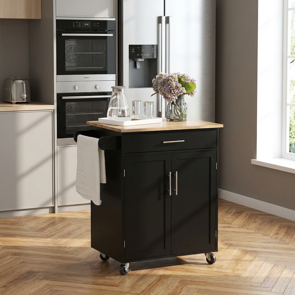 DecHome 0BKW103F Carrello Cucina Isola Mobile 83x45x91,5 cm Nero