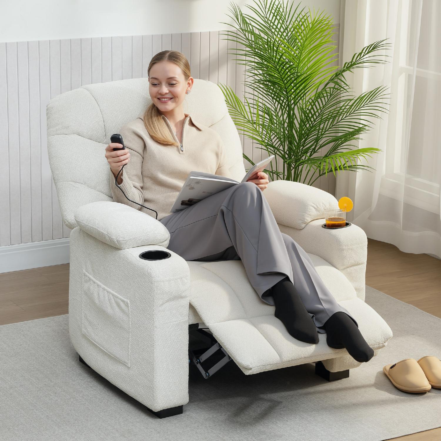 DecHome 0CWV436 Poltrona Relax Reclinabile Elettrica in Velluto 94x90x105 cm Crema