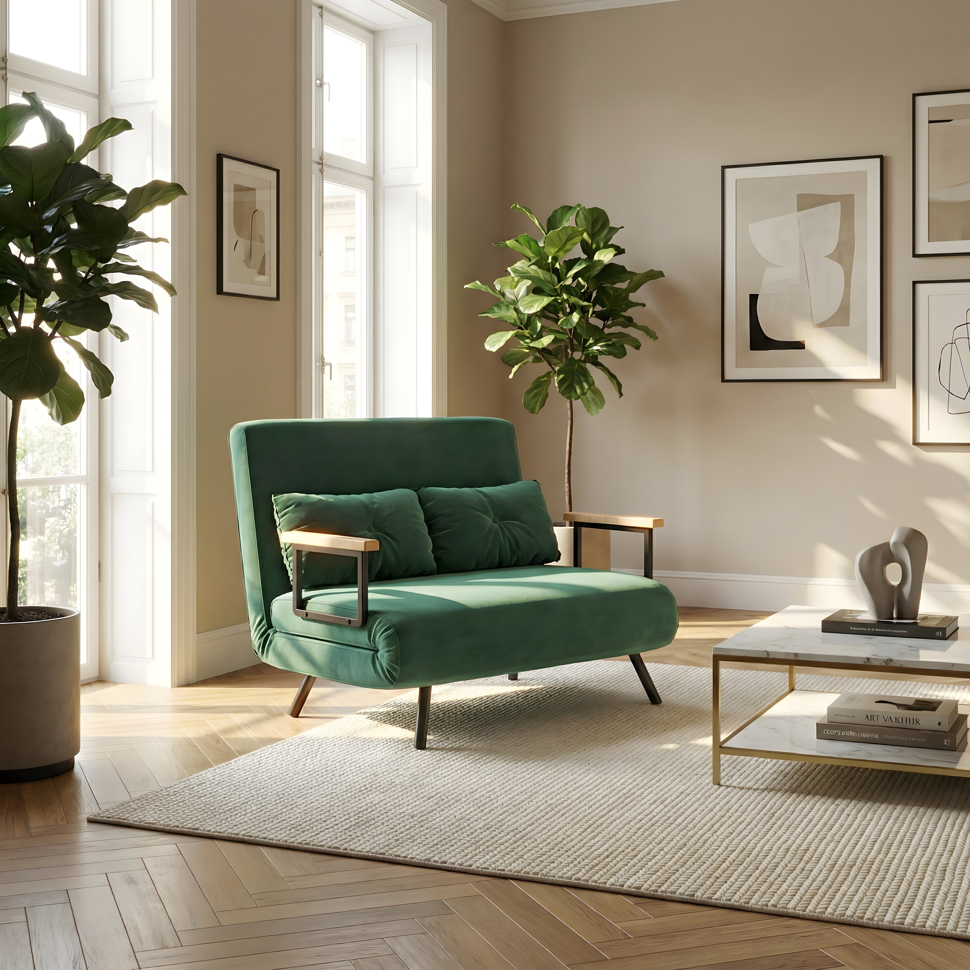 DecHome 0GNJ587 Divano Letto Clic-Clac 2 Posti Moderno in Velluto 102x73x81 cm Verde