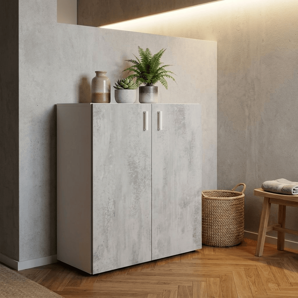 DecHome 0L5159A Mobile Multiuso 1 Ripiano 92X37X80 cm Bianco e Cemento