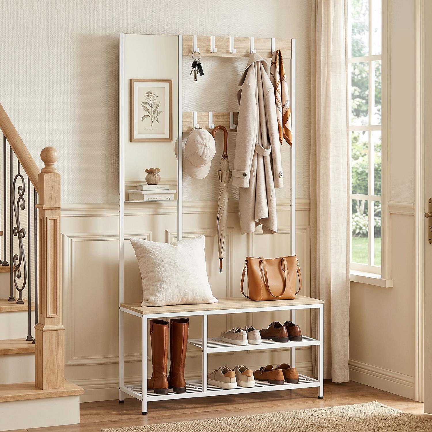 DecHome 0NDV231 Mobile Ingresso Appendiabiti con Specchio e Scarpiera 98x36x185 cm