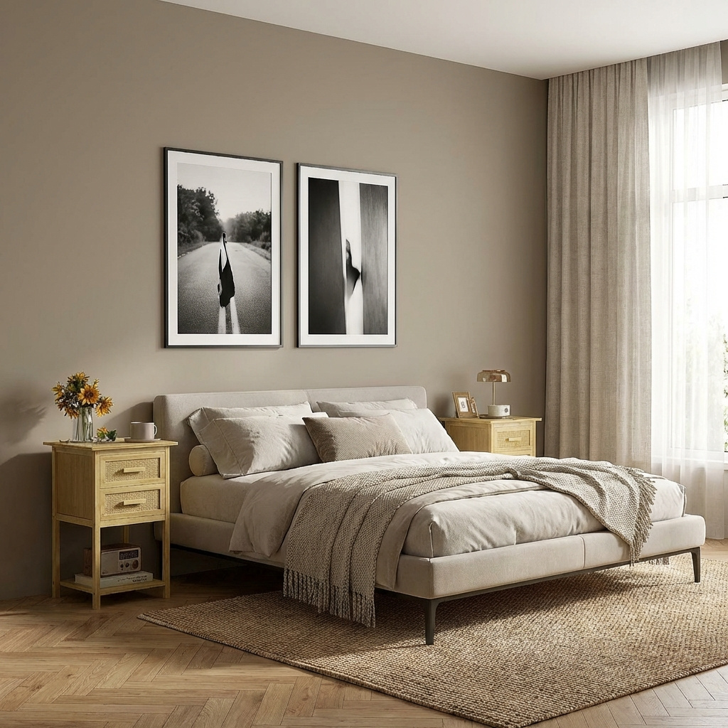 DecHome 0NDW113F Comodino 2 Cassetti Set 2 Comodini in Bamboo 40x34x60 Legno