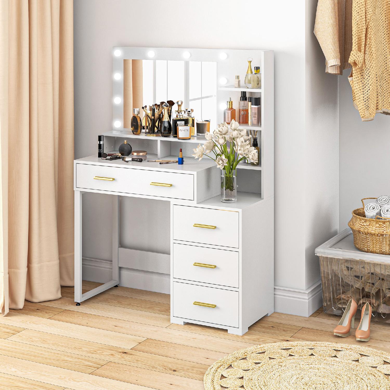 DecHome 0WTJ46F93 Toeletta trucco con Specchio Moderna Luci LED 100x40x138 cm Bianco