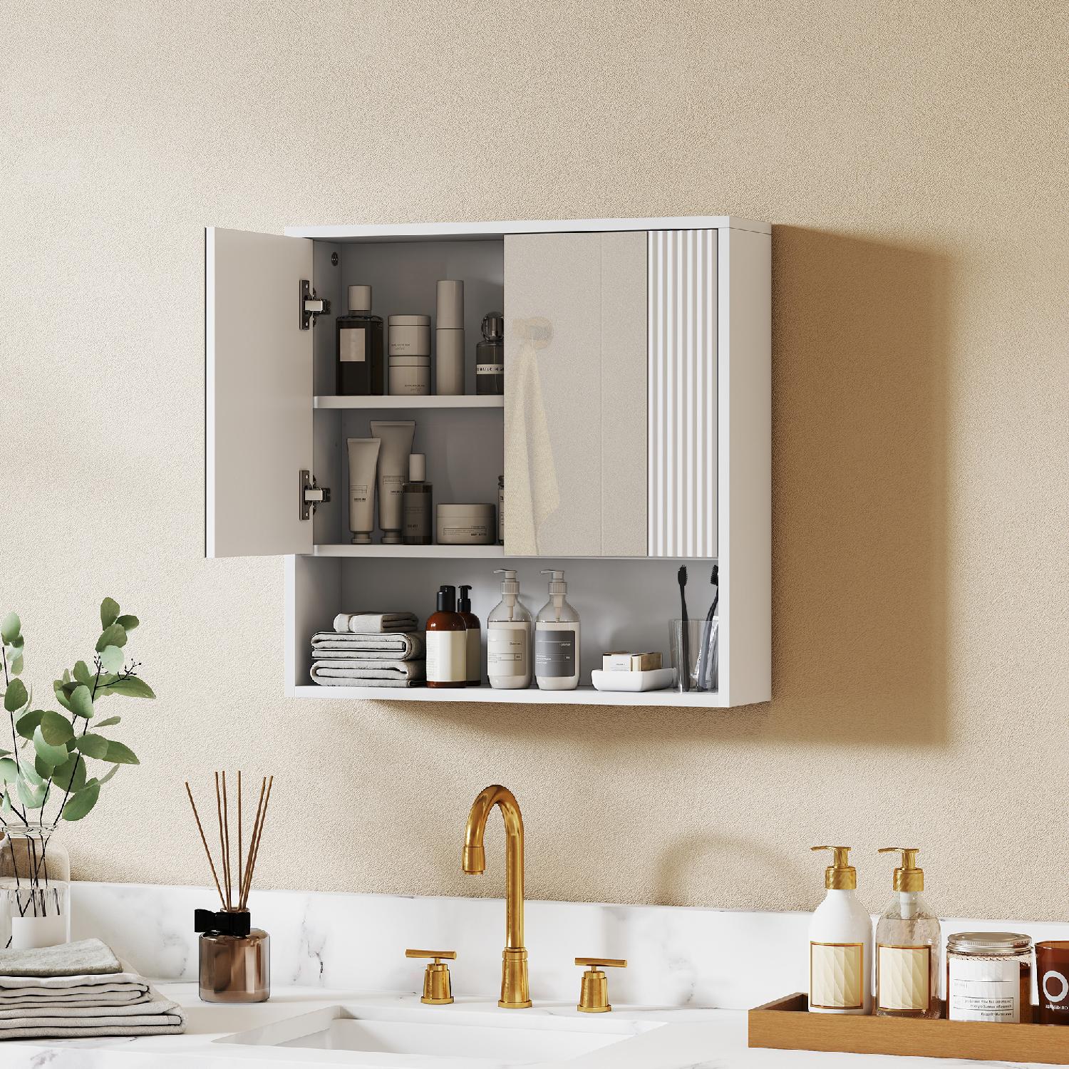 DecHome 0WTV234 Mobile con Specchio Bagno 2 Ante 1 Ripiano Moderno 60x16x60 cm Bianco