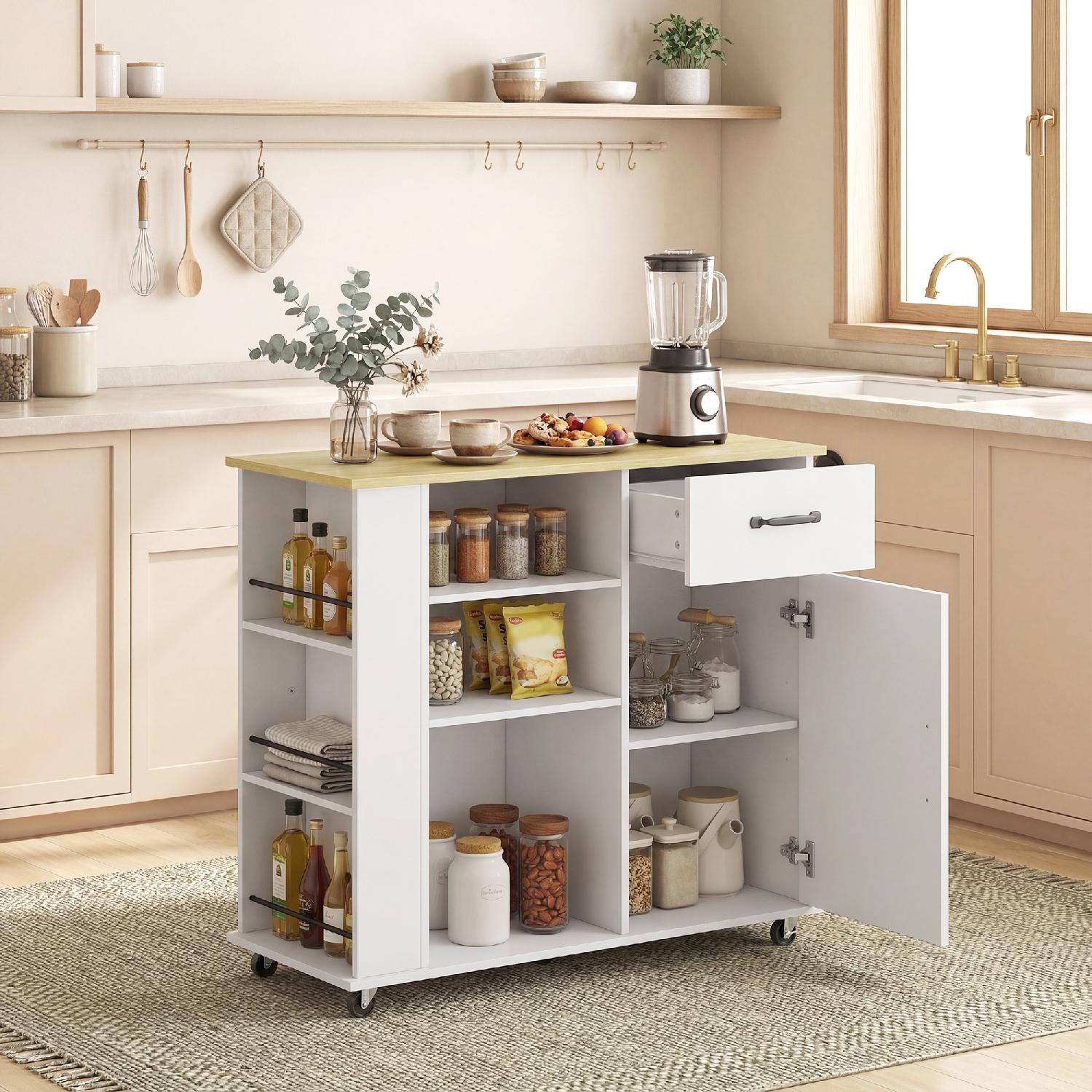 DecHome 0WTV370 Carrello Cucina Isola Mobile in Legno Dimensioni 96.5x38x87 cm Bianco