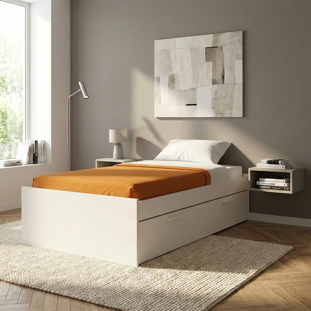 DecHome 1004BLANCO Letto Singolo con Cassettone Estraibile Struttura Antigraffio 194x95x50