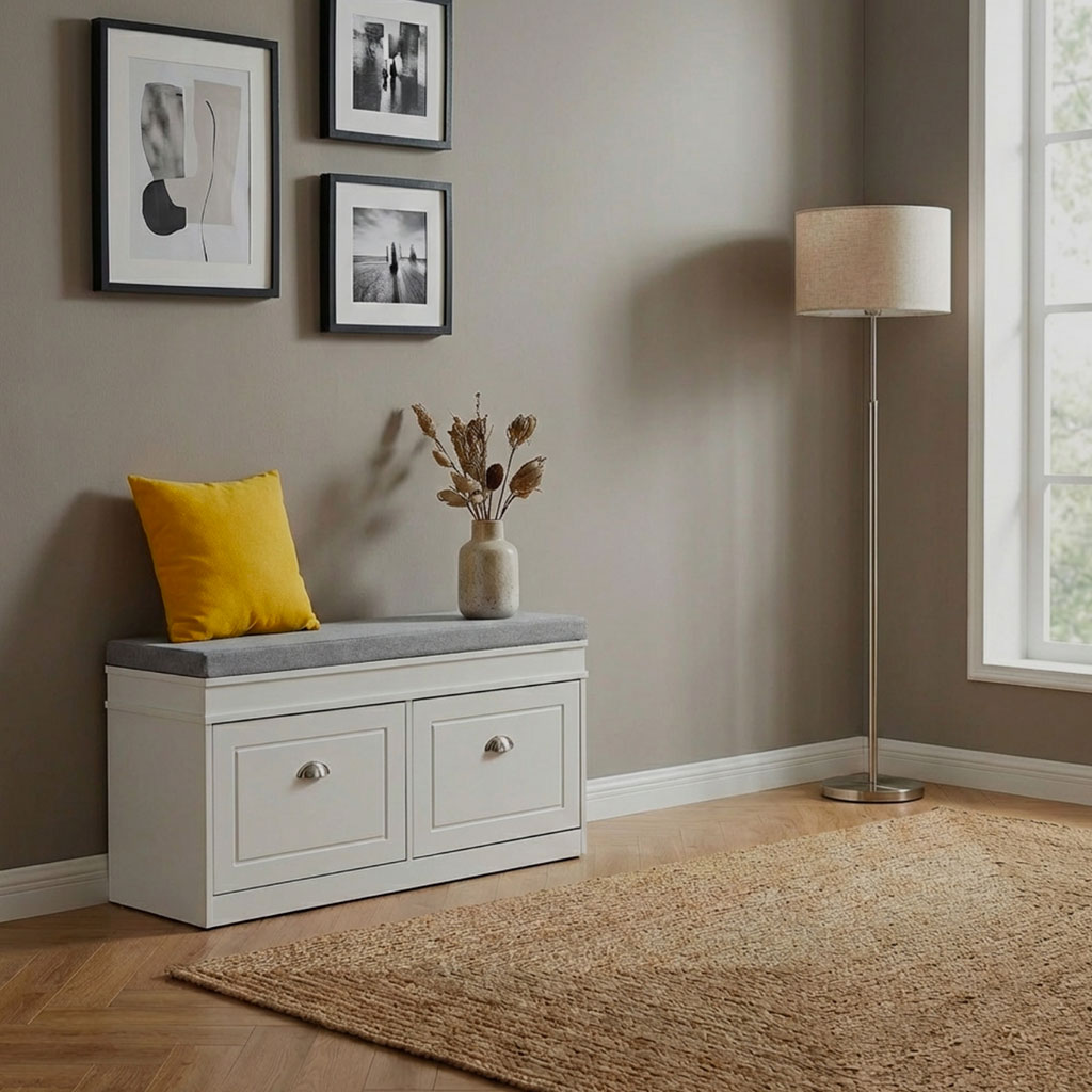 DecHome 138ek837 Panca Scarpiera Salvaspazio Slim 2 Ante 104x24x55 cm BiancoGrigio