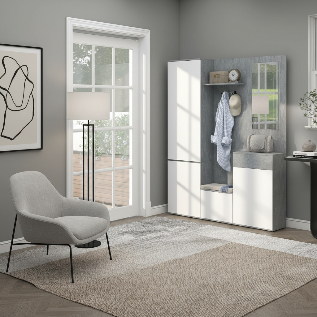 DecHome 160GYS475 Mobile Ingresso Appendiabiti Moderno Legno 145x29x184 cm GrigioBianco