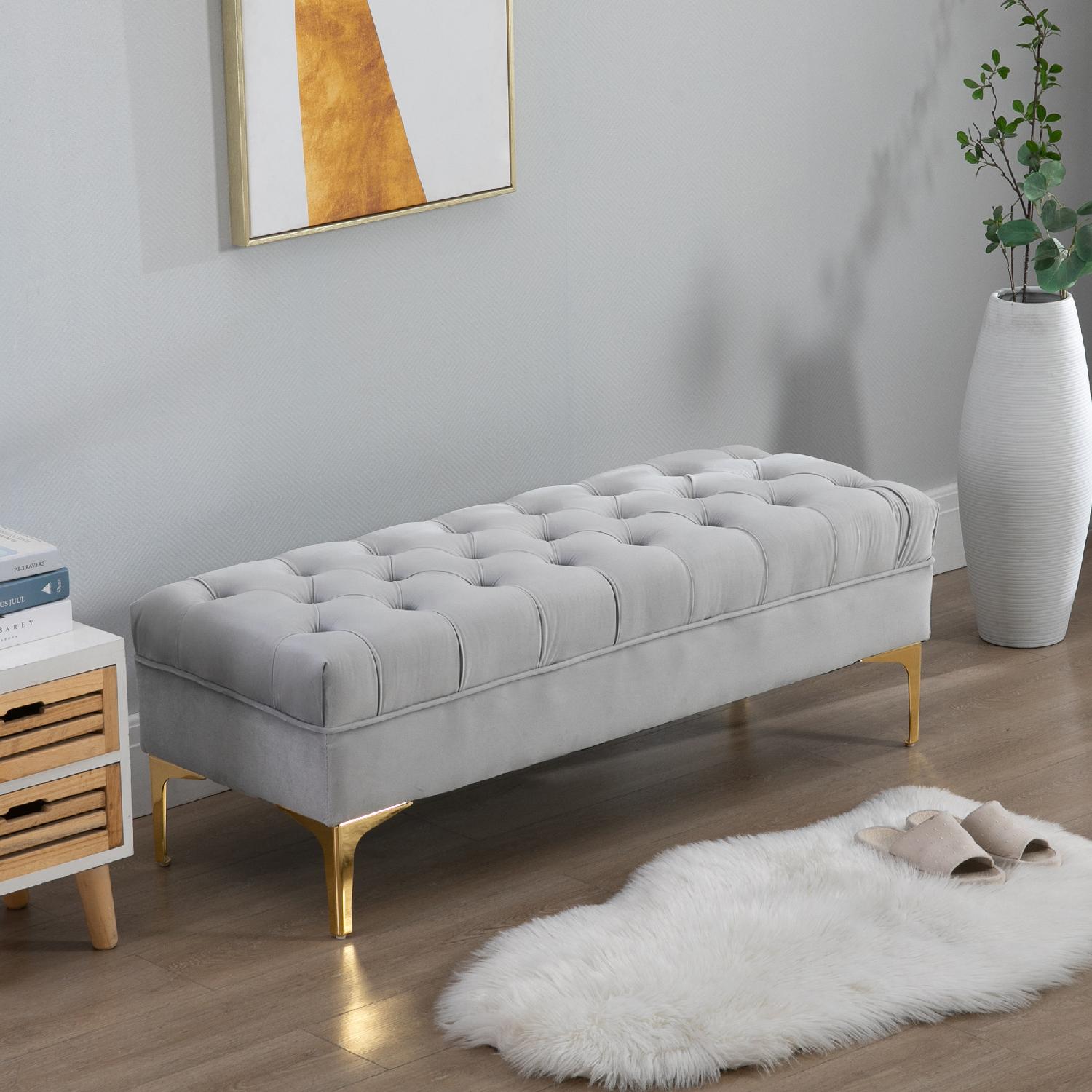 DecHome 163V01GY831 Panca Imbottita Fondoletto in Tessuto Vellutato Panca Grigio