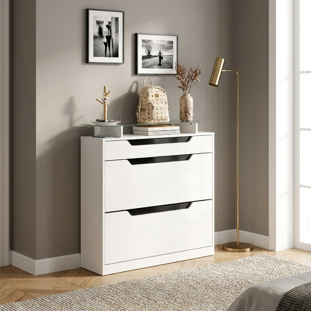 DecHome 164WTek837 Scarpiera Salvaspazio Slim 16 Paia 89x23x96 cm Bianco Lucido