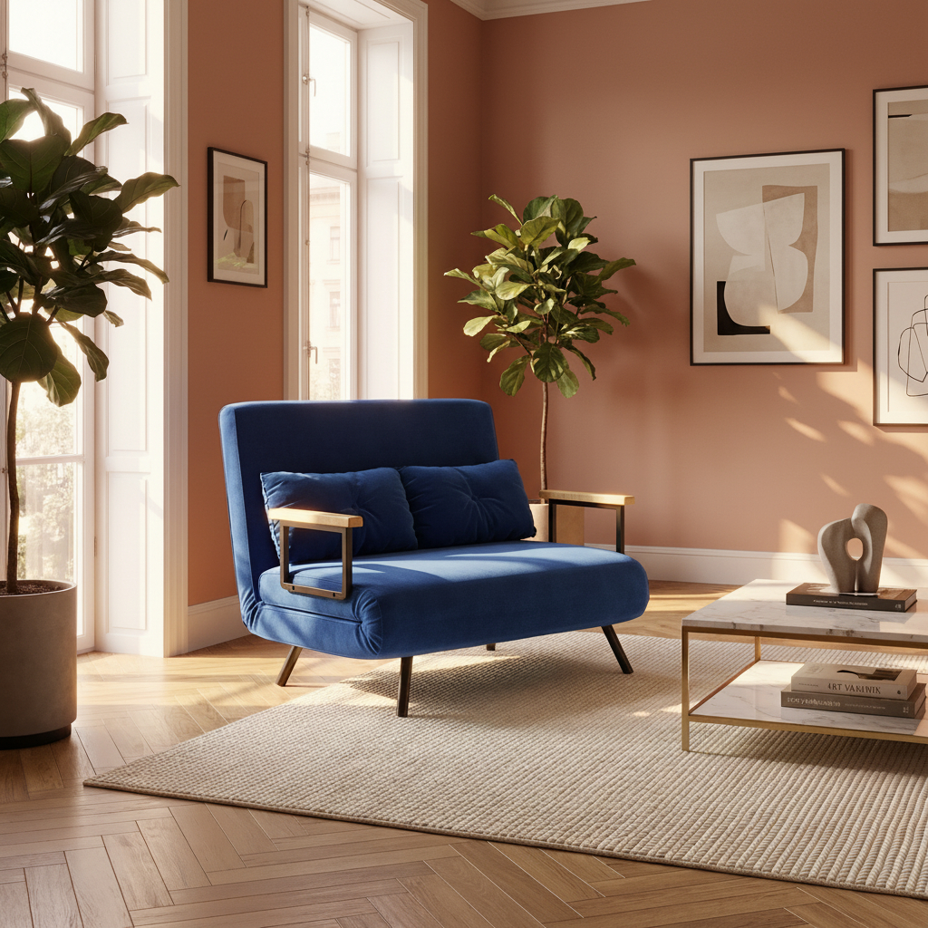 DecHome 170BUS439 Divano Letto Clic-Clac 2 Posti Moderno in Velluto 102x73x81 cm Blu