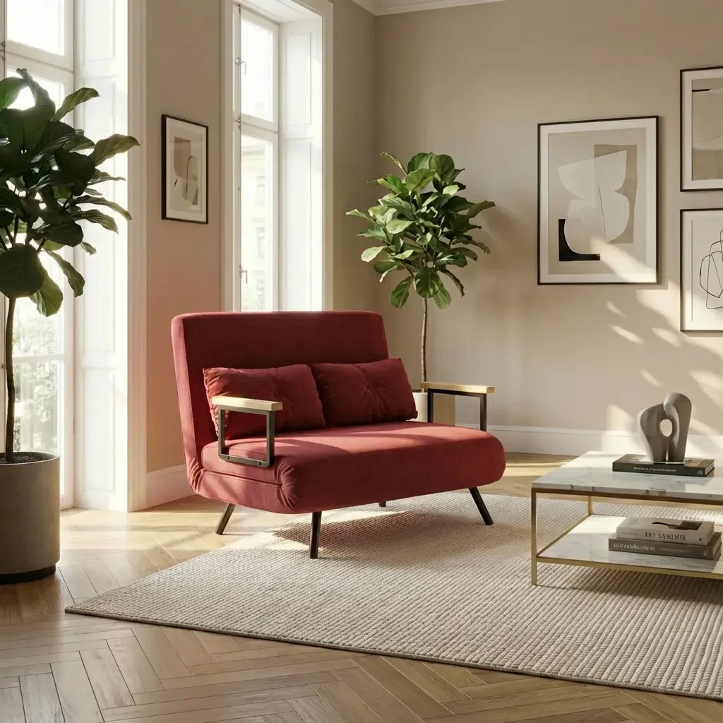 DecHome 170RDS443 Divano Letto Clic-Clac 2 Posti Moderno in Velluto 102x73x81 cm Rosso