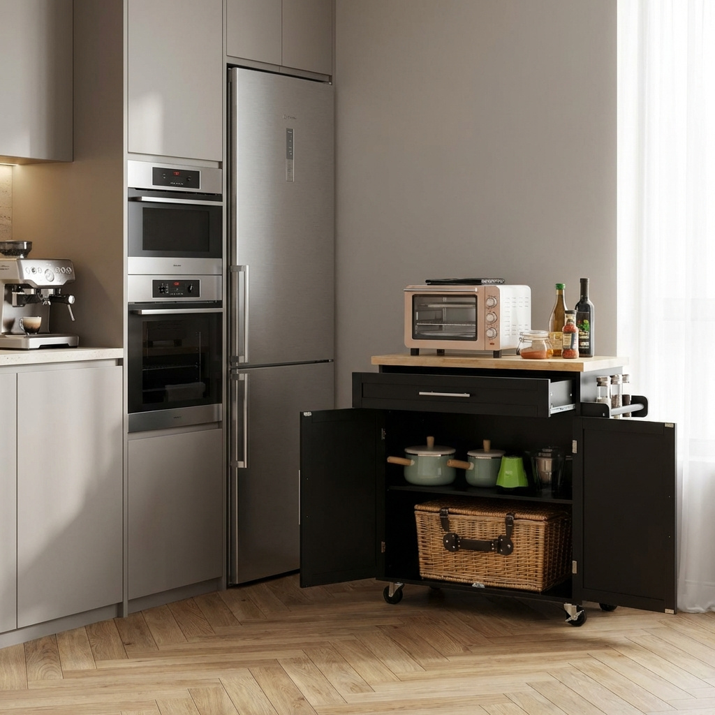 DecHome 178BK Carrello Cucina Isola Mobile in Legno 109x40x89 cm Nero