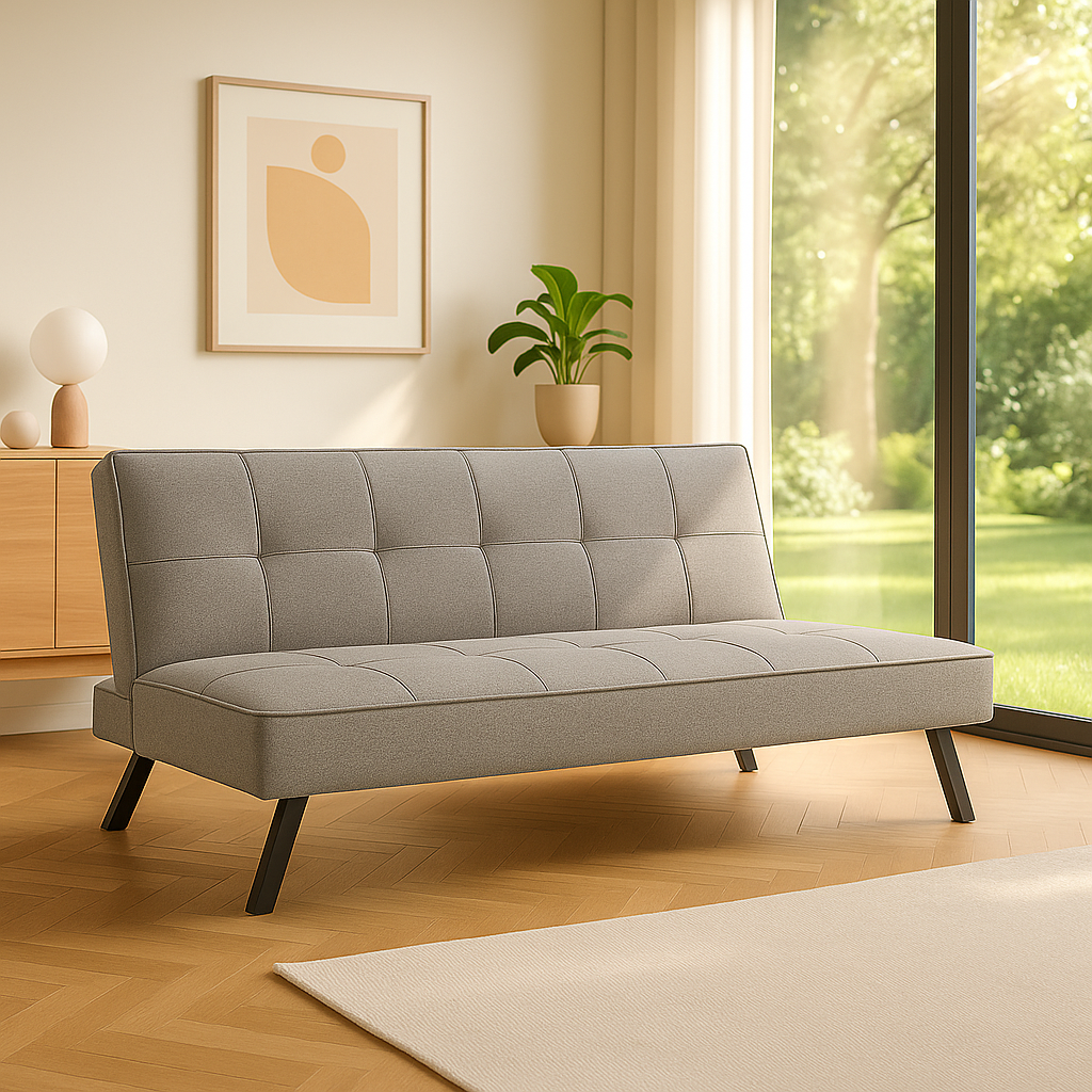 DecHome 1809739GC-GRIGIO-CHIARO Divano Letto 3 Posti Moderno Tessuto Lino 180x81x79 cm Grigio Chiaro
