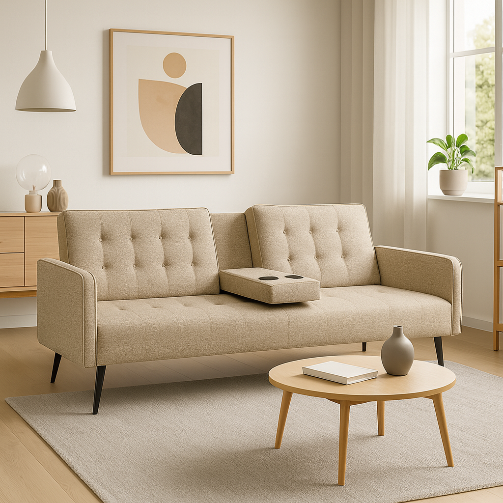 DecHome 1968178BB-BEIGE Divano Letto 3 Posti Moderno in Tessuto 196180x81x78 cm Beige