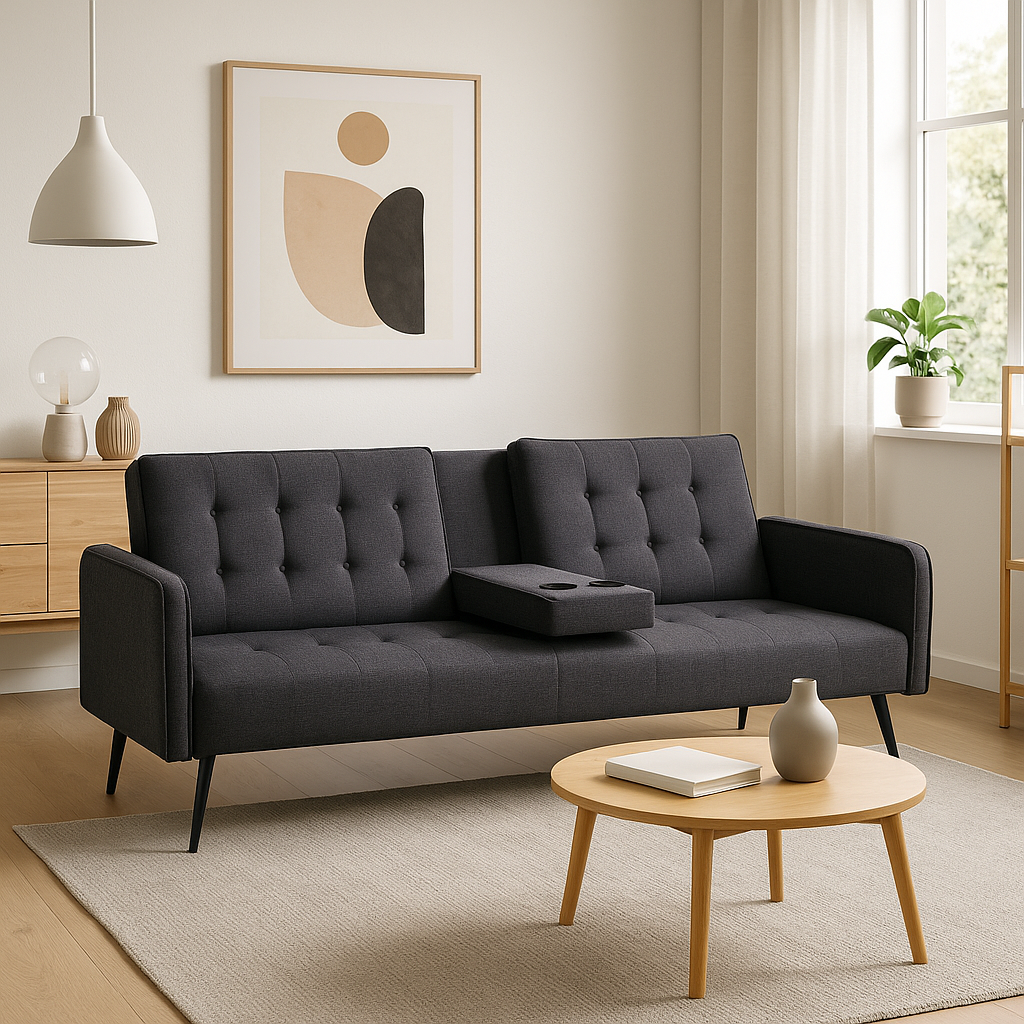 DecHome 1968178DG-GRIGIO Divano Letto 3 Posti Moderno in Tessuto 196180x81x78 cm Grigio Scuro