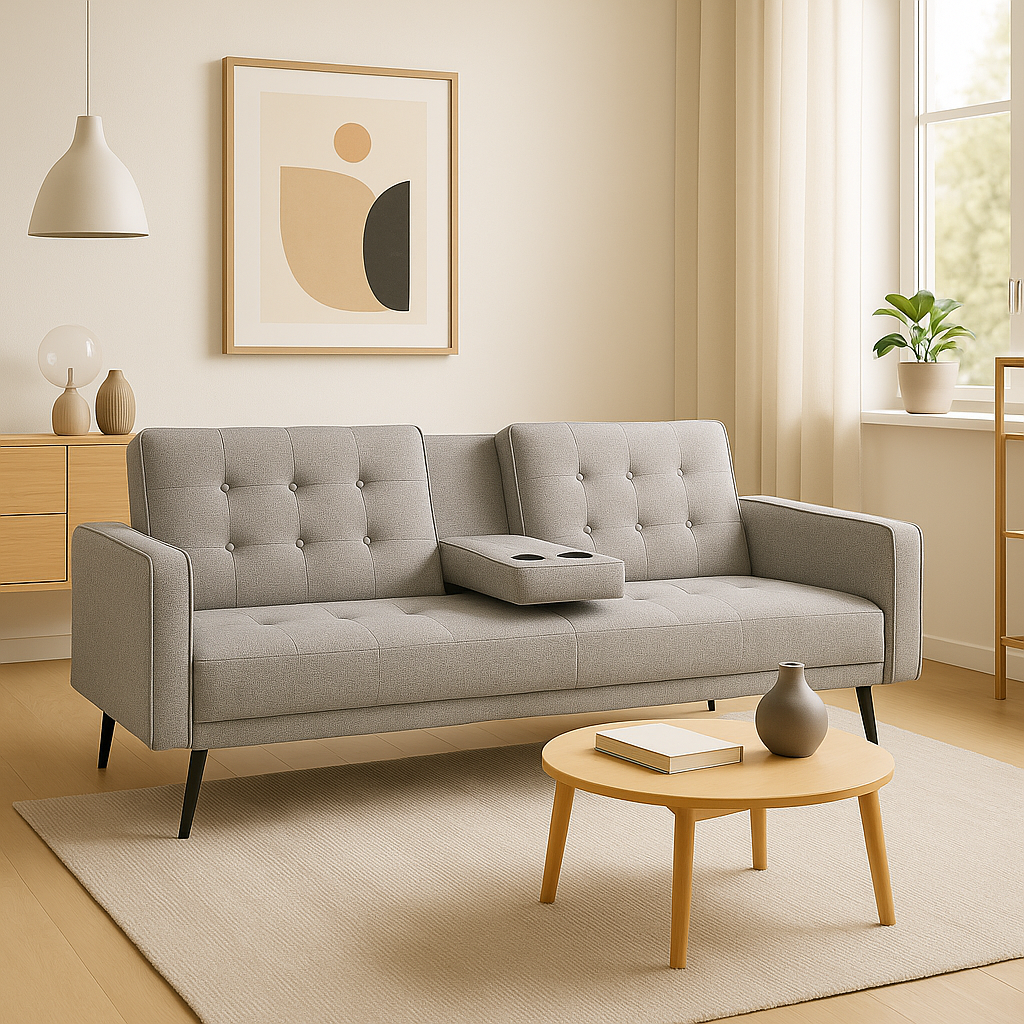 DecHome 1968178LG-GRIGIO-CHIARO Divano Letto 3 Posti Moderno in Tessuto 196180x81x78 cm Grigio Chiaro