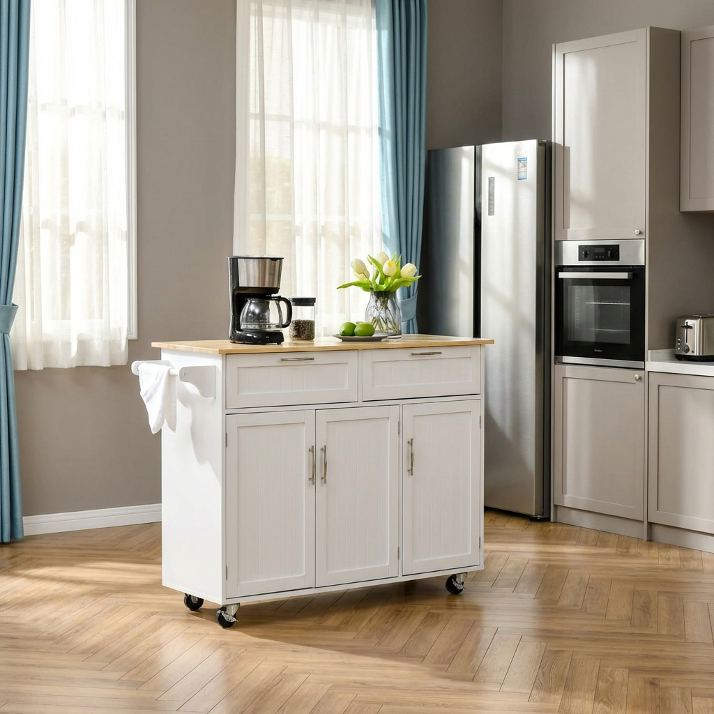 DecHome 895DH04 Carrello Cucina Isola Mobile in Legno 121x46x91 cm Bianco