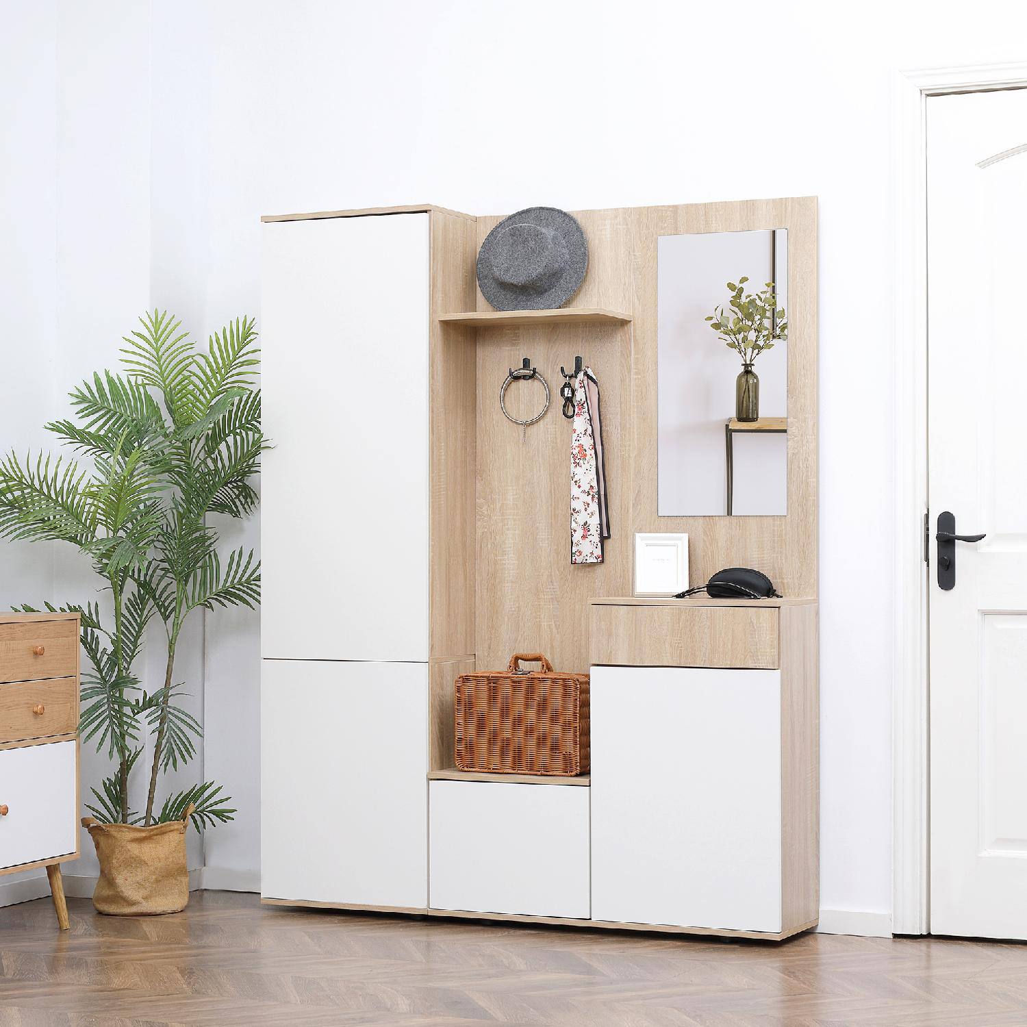 DecHome 256V00WT-837 Mobile Ingresso 3 Ante 1 Cassetto 145x29x184 cm BiancoLegno Naturale