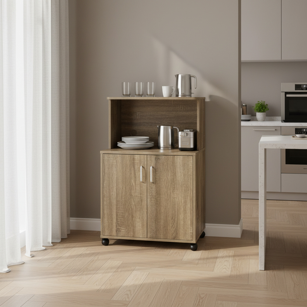 DecHome 258GY835 Carrello Cucina Mobile con Vano Portamicroonde 60,4x40,3x97 cm Legno