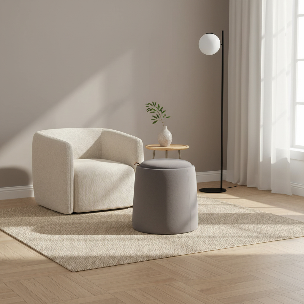 DecHome 270V00CG-838 Pouf Contenitore Tondo in Velluto Tavolino da Caff� 44x47.5 cm Grigio