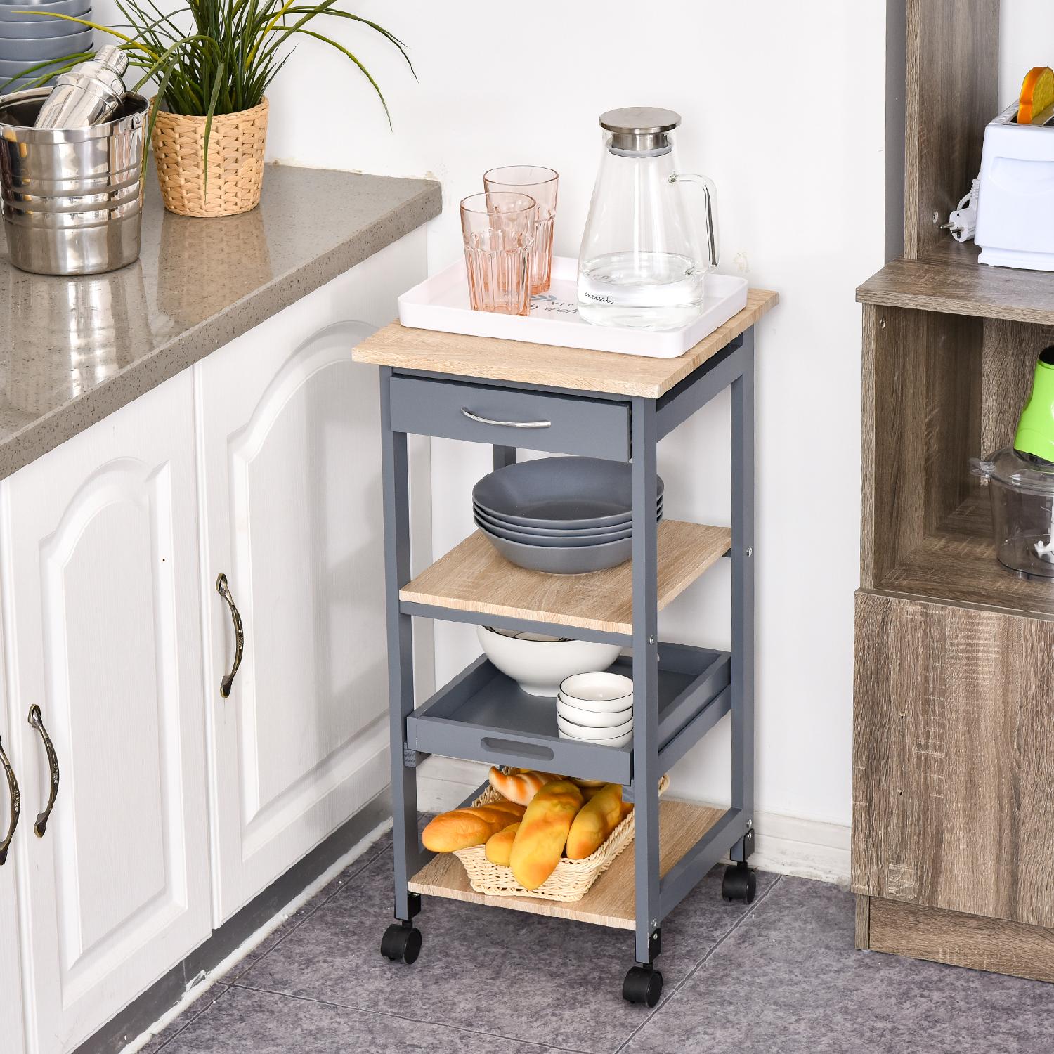DecHome 27-80GY Carrello Cucina Multiuso in Legno 37x37x76cm GrigioLegno