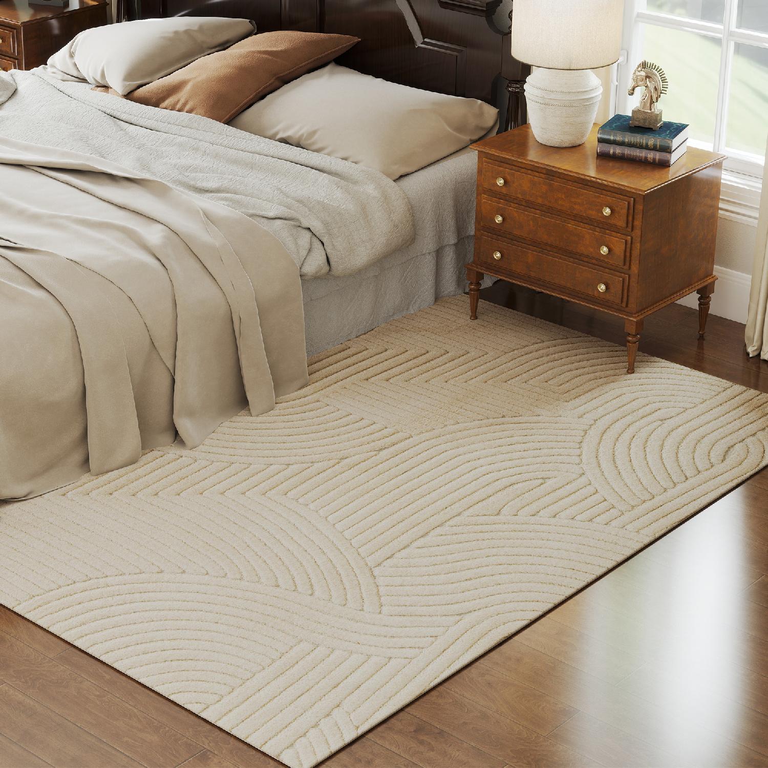 DecHome 2CWV579 Tappeto Moderno Antiscivolo in Poliestere e Cotone Design di Linee Crema