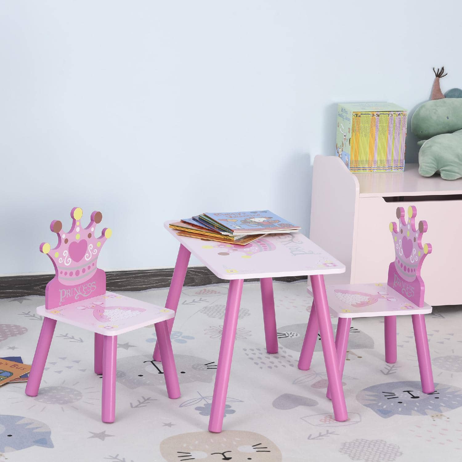 DecHome 31D015 Set Tavolo e 2 Sedie per Bambini 3-8 Anni Disegno Principessa