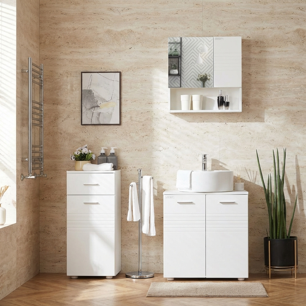 DecHome 372834 Mobiletto Bagno 1 Anta 1 Cassetto 35x30x77,5 cm Bianco