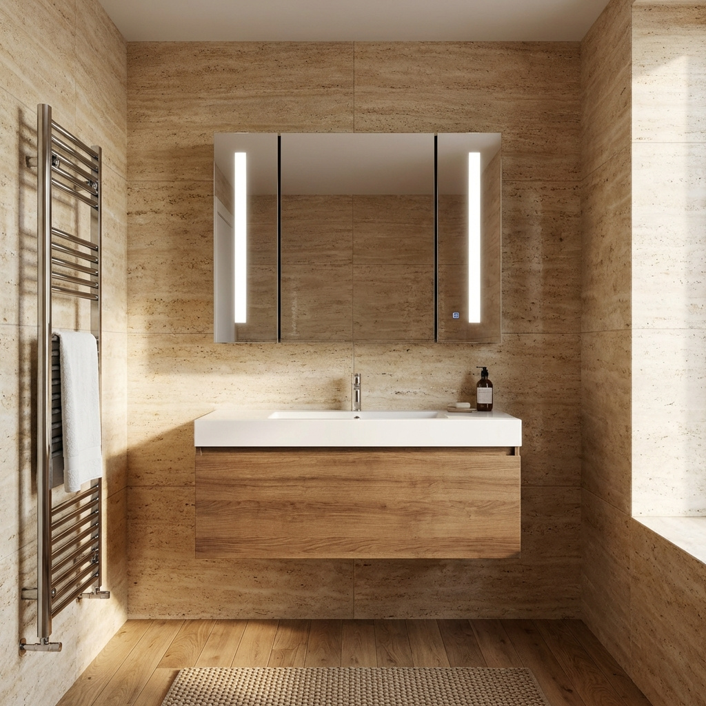 DecHome 416BK8 Mobile Specchio Bagno e Luci LED 3 ante 90x15x65 cm Nero