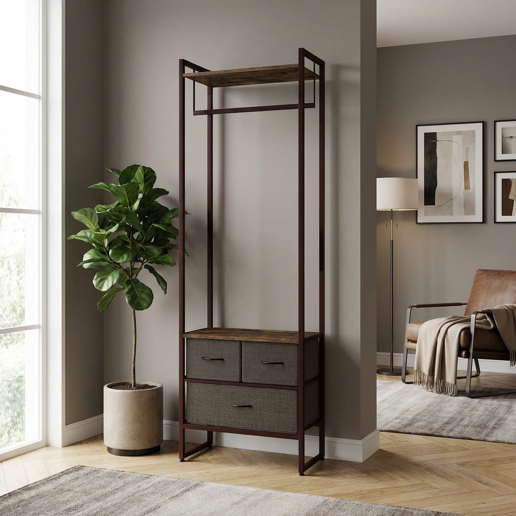 DecHome 43A0RB Mobile Ingresso Appendiabiti Stile Industriale 58.5x30x178 cm Marrone