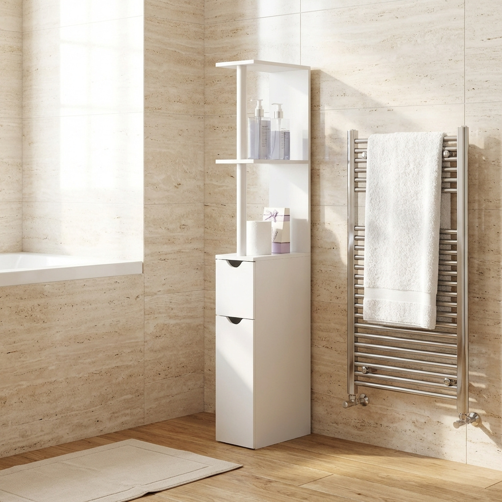 DecHome 456834 Colonna Bagno Salvaspazio 2 Ante 1 Ripiano 15,2x29,8x118 cm Bianco