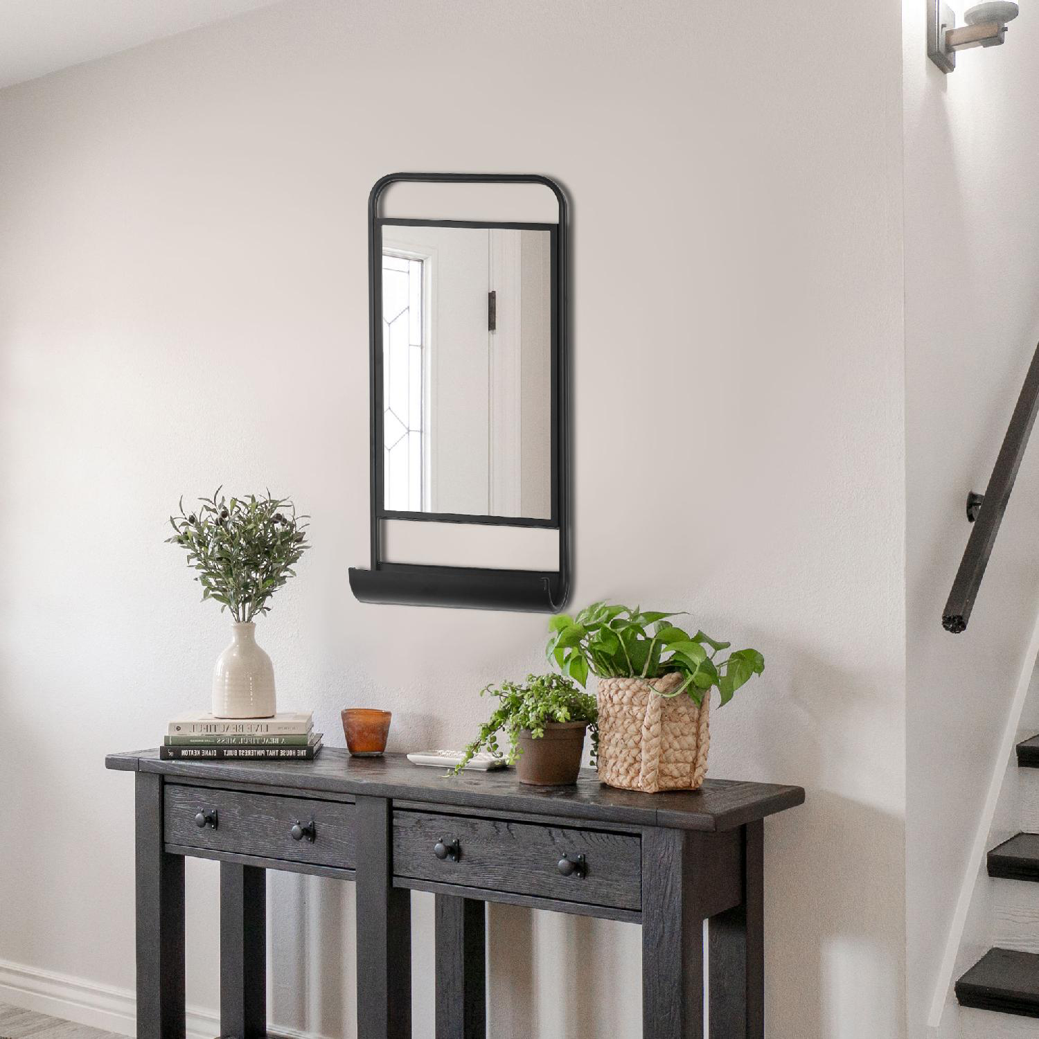 DecHome 473830 Specchio da Parete Moderno in Metallo con Mensola 36x71 cm colore Nero