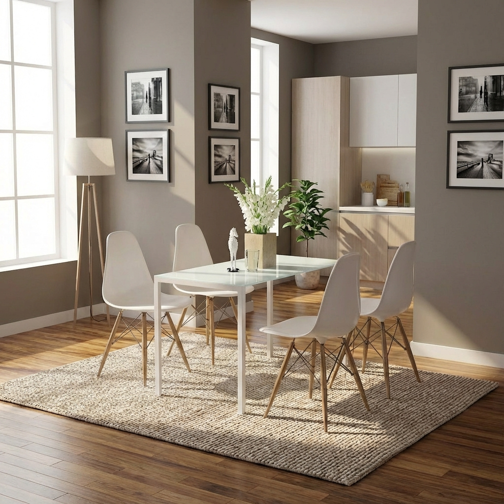 DecHome 479WT835 Tavolo Moderno Rettangolare Metallo e Piano in Vetro Bianco