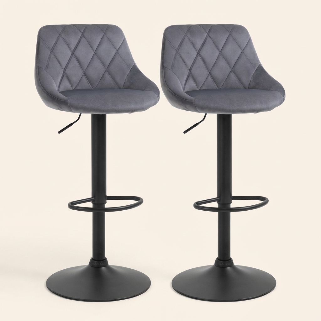 DecHome 502V02CG Set 2 Sgabelli Cucina Bar Alti Velluto 51,5x48x83-104 Grigio Scuro
