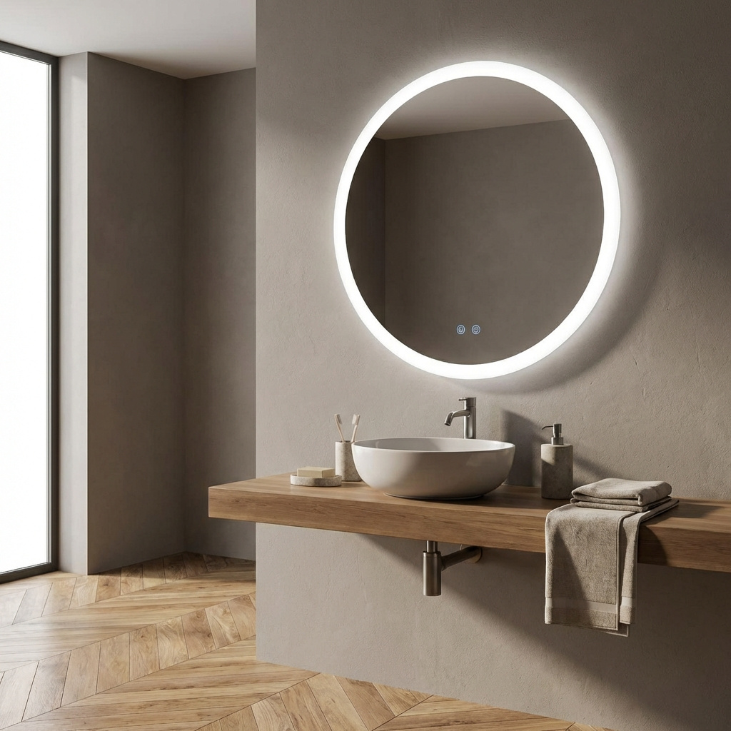 DecHome 502-758CR Specchio Bagno Tondo in Metallo 70 cm Bianco