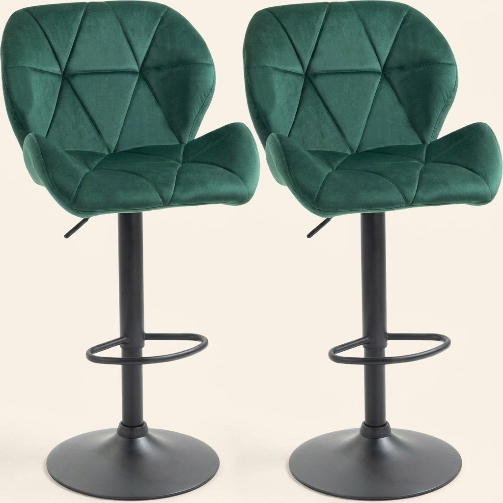 DecHome 506GN Set 2 Sgabelli Cucina Bar Alti MetalloVelluto 51.5x57,5x93-114 Verde