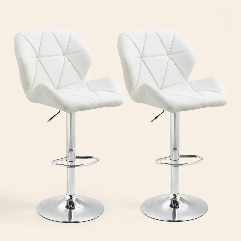 DecHome 506V02WT Set 2 Sgabelli Cucina Bar Alti MetalloEcopelle 51.5x57,5x93-114 Bianco