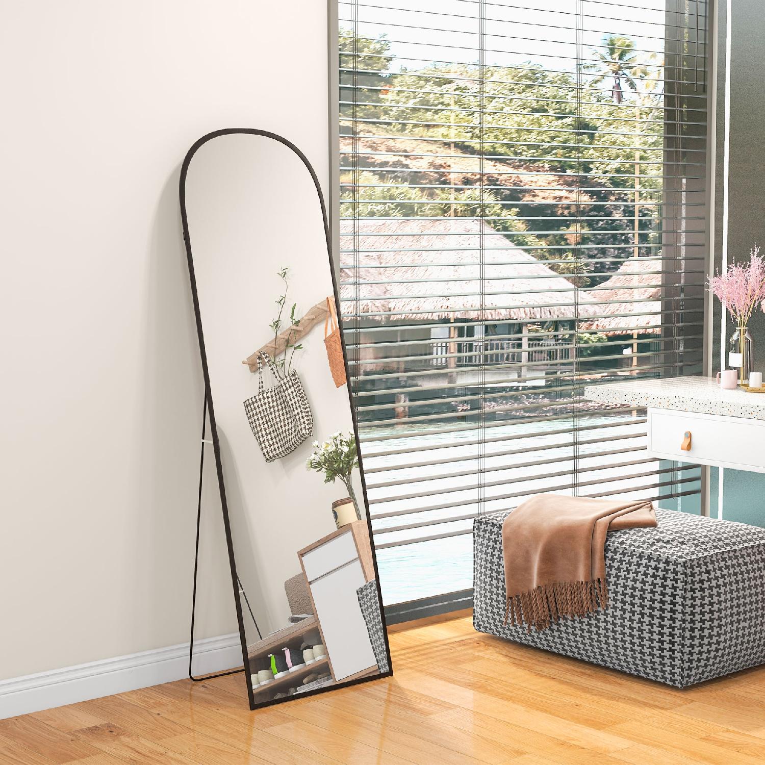 DecHome 50V0BK Specchio da Terra e Parete Moderno in Lega di Alluminio Nero