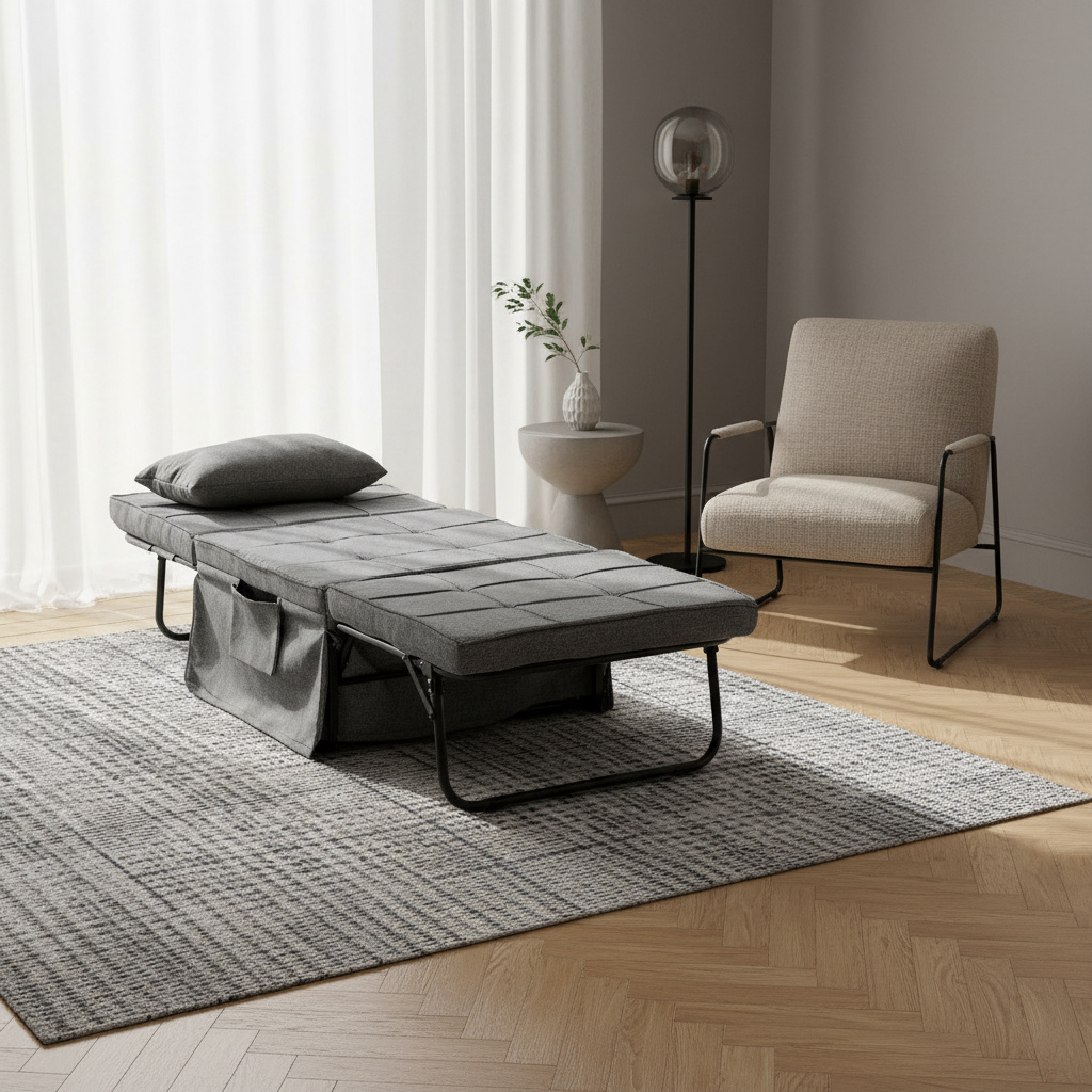 DecHome 515W128F Pouf Letto Singolo 4 in 1 Poltrona Relax Divano 70x73x38 cm Grigio