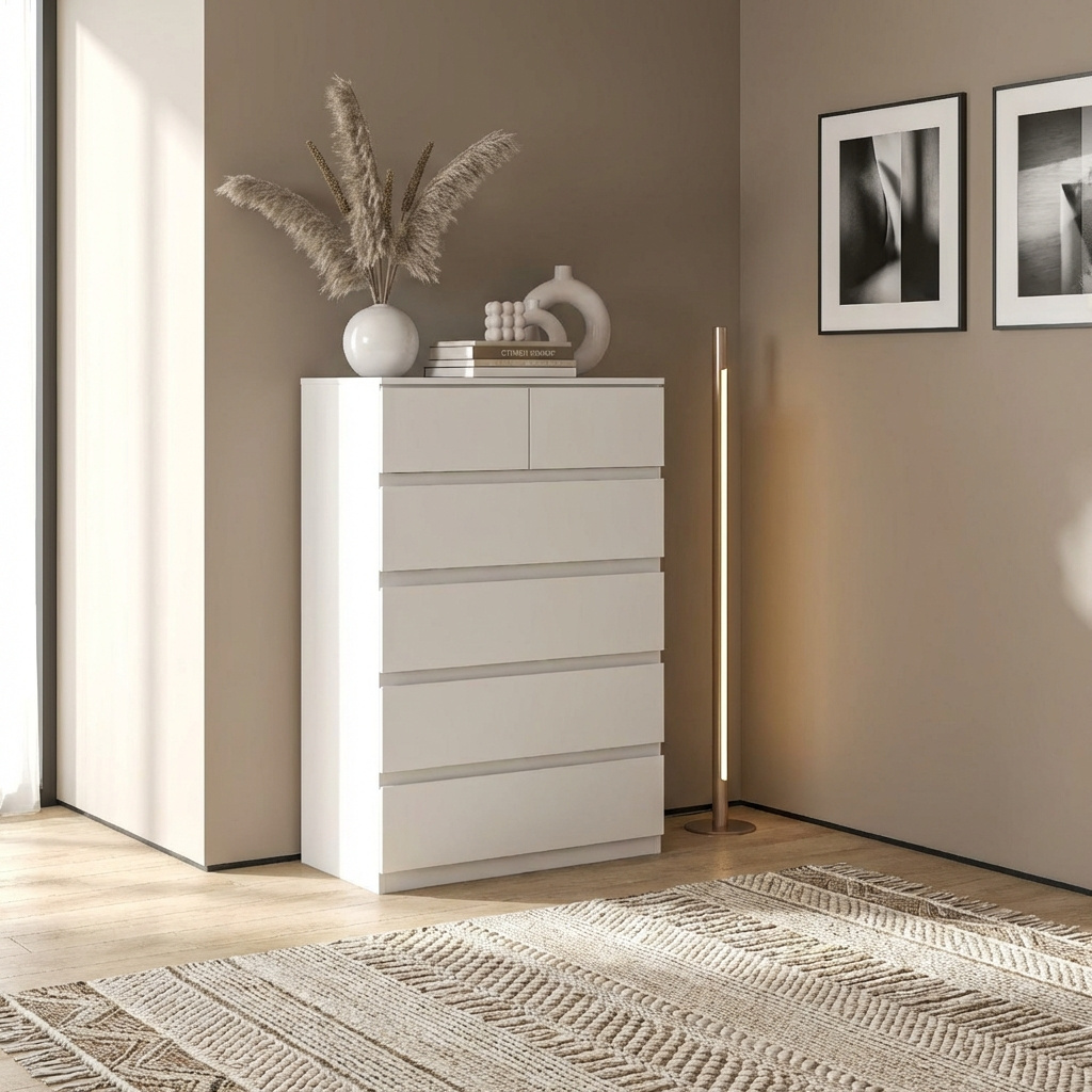 DecHome 56P6WT Cassettiera Camera da Letto 6 Cassetti 80x39x115 Bianco